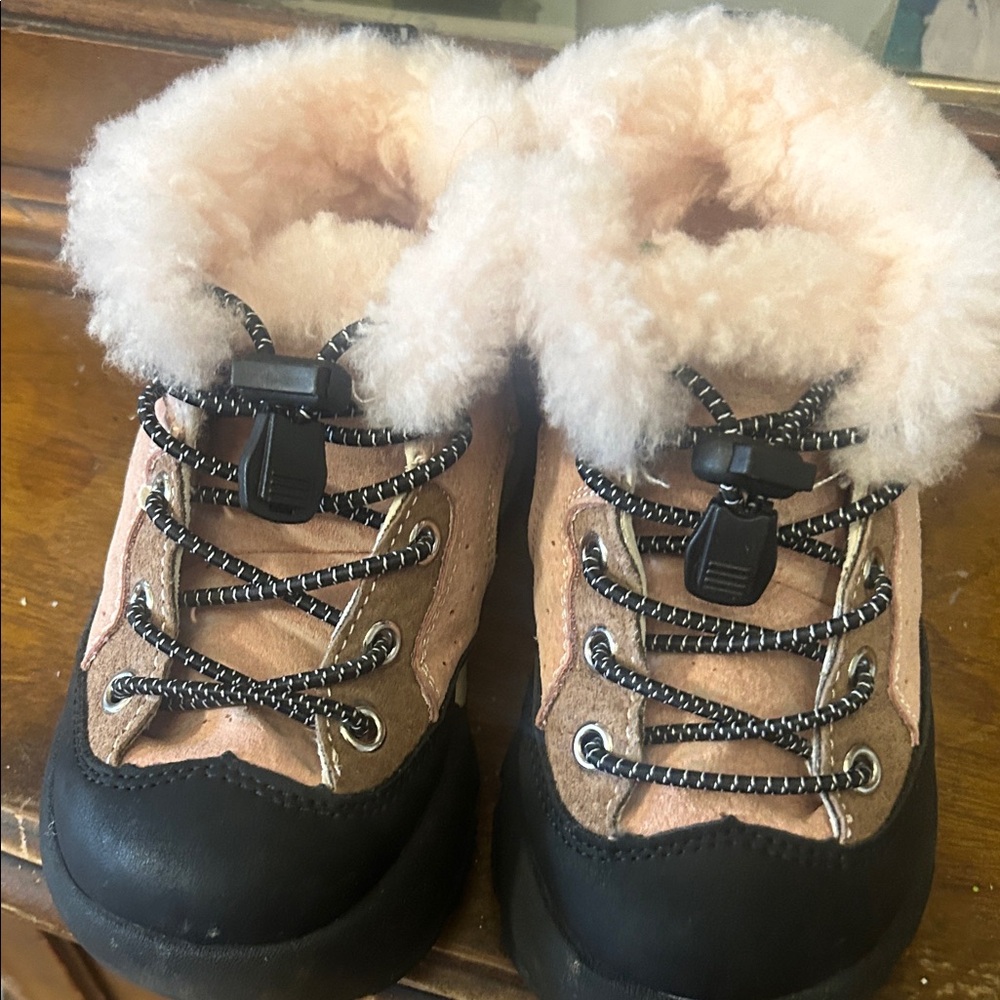 Tory Sport Pink and Black Fuzzy Boots size 25